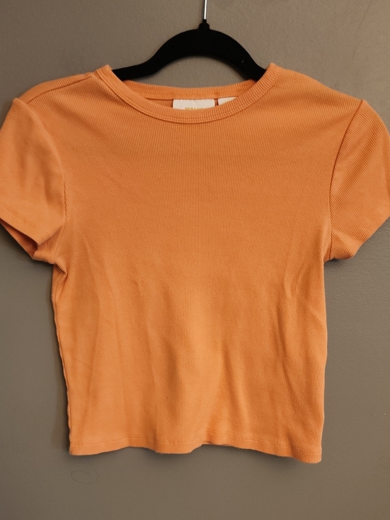 Maeve Tops - Anthropologie Women's Orange Short Sleeve Cropped Ribbed Tee